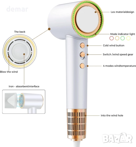 UKLISS 1400W сешоар за бързо съхнене, 110 000 оборота в минута, снимка 8 - Сешоари - 51765493
