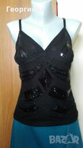 Черен двупластов потник/топ с пайети🍀💕S/M, M🍀💕арт.845