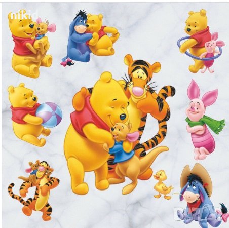 Много картинки с Мечо Пух стикер лепенка самозалепващ за стена и мебел детска стая декорация, снимка 2 - Други - 29335596