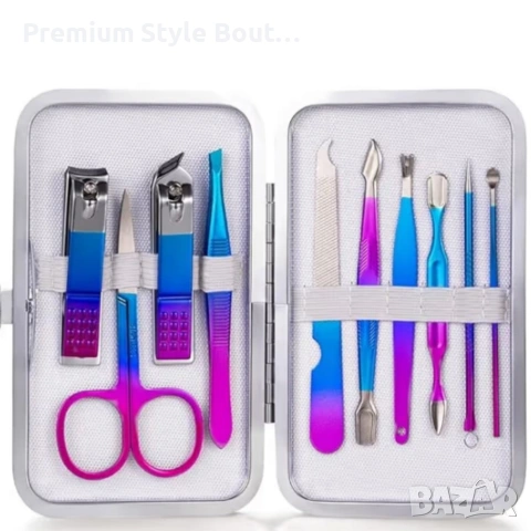 Комплект за маникюр от 10 части в елегантен син калъф с матово покритие, снимка 4 - Други стоки за дома - 53922878