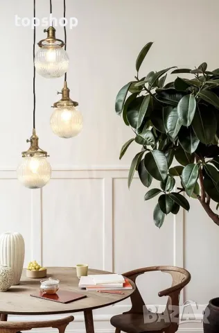 JIMUBEAM Индустриална 3-посочна таванна лампа, абажур-оребрено стъкло, снимка 3 - Лампи за таван - 50302933