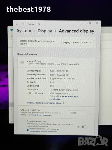 16`Legion Pro 5`Ryzen 7 5800H/RTX 3070/32GB RAM/512GB SSD/2.5k 165Hz/Батерия 96%, снимка 10 - Лаптопи за игри - 55715117