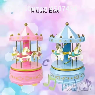 Луксозна музикална кутия с въртележка 4 коня, снимка 2 - Декорация за дома - 50840762
