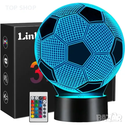 3D лампа многоцветна с достанционно - Футболна топка, снимка 3 - Детски нощни лампи - 48498328