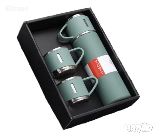 Подаръчен комплект термос с 3 чаши, зелен, розов, сив, снимка 7 - Други стоки за дома - 52561662