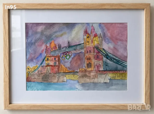 Tower Bridge – оригинална акварелна картина с рамка и паспарту
