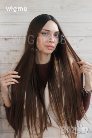 Дълга кестенява перука с черни корени Сидни
