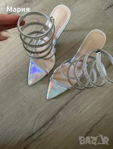 Блестящи сандали на висок ток, снимка 9 - Дамски обувки на ток - 44280516