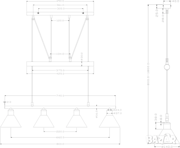 Стилна Пенделна Лампа - Trio JoJo 3751041-07, Никел мат, 4 Крушки, Регулируема Височина, Полилей!, снимка 5 - Лампи за таван - 52535156
