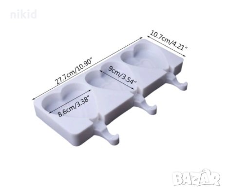 3 сърца сърце ескимо сладолед Popsicle Попсикъл молд силиконова форма калъп за направа на десерти , снимка 3 - Форми - 31846871