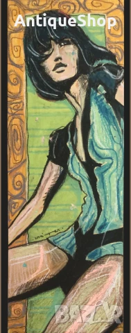 Картина, пастел, подписана, живопис, жена, портрет, снимка 2 - Картини - 50444889