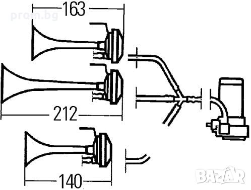 въздушни тромби, клаксон, фанфари, 12V, 118dB (A), немски, нови, Hella, снимка 2 - Аксесоари и консумативи - 31096743