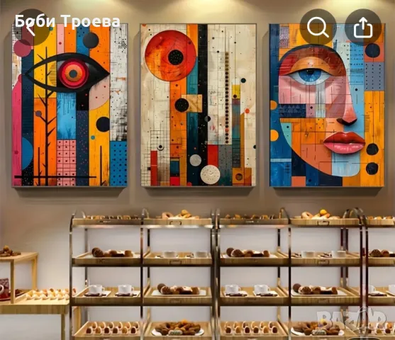 Комплект от 3 броя Бохемски Абстрактни Платна за Стена, снимка 5 - Картини - 49027145