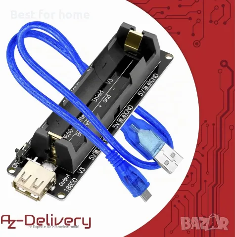 AZDelivery Разширителен щит за батерия, 18650, V3, с USB кабел, снимка 6 - USB кабели - 55884373
