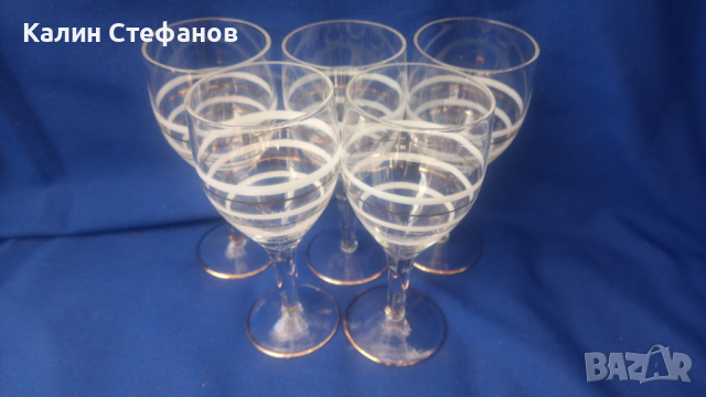 Ретро ракиени чашки, столче, златни кантове, бели кантове 5 бр