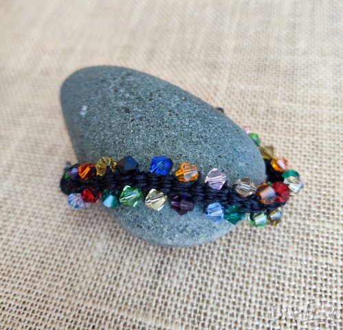 Плоска кумихимо гривна с кристали, снимка 7 - Гривни - 42588826