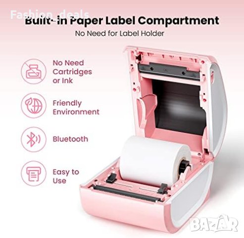 Нов Термален принтер за етикети в розов цвят с Bluetooth, снимка 4 - Друга електроника - 42777428