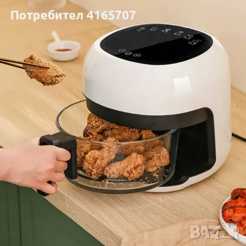 Интелигентен въздушен фритюрник 4 литра с прозрачен визуален прозорец – Здравословно готвене с лекот, снимка 3 - Фритюрници - 48704962