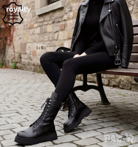 Равни боти - черна ЕСТЕСТВЕНА кожа