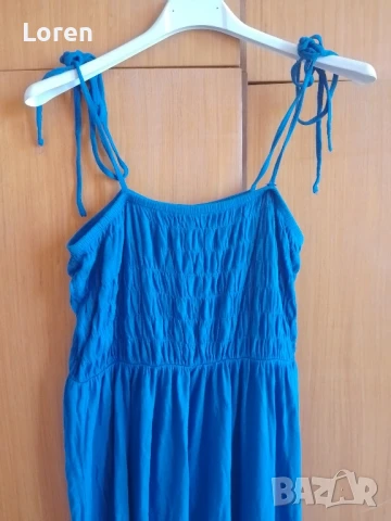 Синя дълга рокличка над глезените памук, снимка 6 - Рокли - 51081619