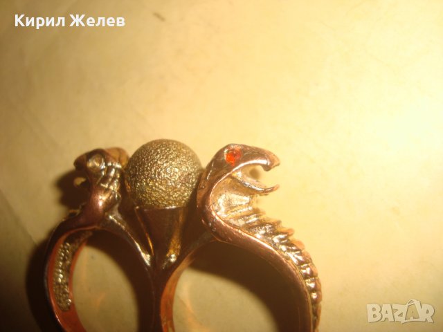 СТАР ЗМИЕВИДЕН ЕГИПЕТСКИ РЕТРО СТИЛ ПОЗЛАТЕН МЕСИНГОВ ПРЪСТЕН ДВОЕН РЯДЪК 20841, снимка 13 - Пръстени - 37514390
