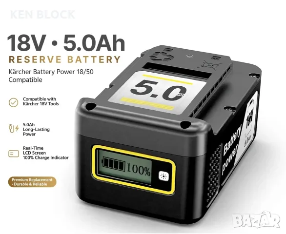 Нова Мощна Батерия за Kärcher 18V 5.0Ah 72Wh Li-ion (Заместител)
