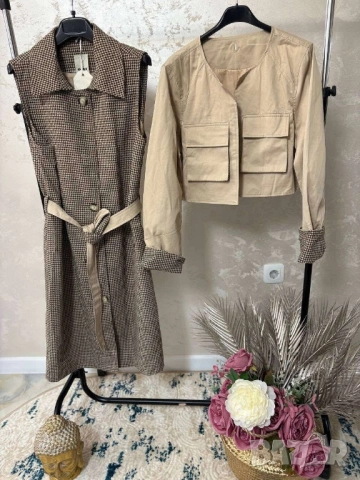 дамски комплект тренч / рокля и яке / елек , снимка 2 - Комплекти - 51557766