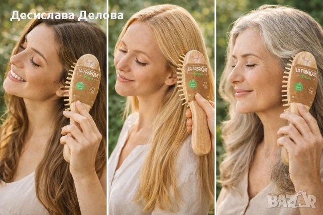 Дървена четка за коса la fabrik green 