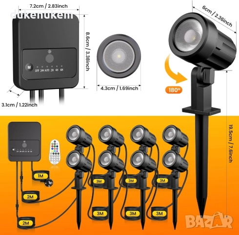 Комплект от 8 RGB градински прожектори с дистанционно управление - разопакован продукт, снимка 6 - Прожектори - 52398127