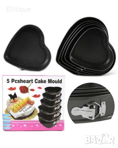 Комплект от 5 броя закопчаващи се тефлонови тави за печене Сърце, снимка 2 - Други - 52898144