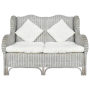 2-местен диван, сив, естествен ратан и лен, снимка 1 - Дивани и мека мебел - 44650593