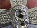 Голям кован старинен  мъжки сребърен кръст с  Исус Христос сребро религия, снимка 2