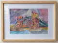 Tower Bridge – оригинална акварелна картина с рамка и паспарту, снимка 3