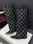 Gucci Луксозни Дамски Черни Високи Ботуши С Бляскави Камъни И Елегантен Заострен Връх Код SEM-845, снимка 6