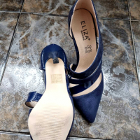 Нови Тъмно сини с естествена кожа , снимка 5 - Дамски обувки на ток - 36406134