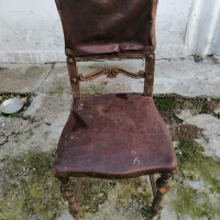 Ретро дървени столове с дърворезба и кожена седалка и облегалка , снимка 7 - Столове - 44684909