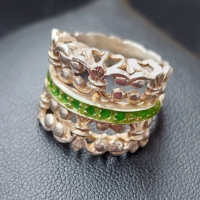 Винтидж / Стар сребърен пръстен със зелен емайл / проба 925 , снимка 2 - Пръстени - 44581893