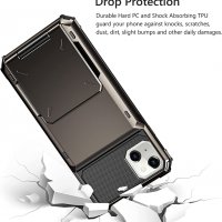 Нов Удароустойчив калъф за телефон с джоб за карти iPhone 14 / 14 Plus Айфон Защита , снимка 4 - Калъфи, кейсове - 38323049