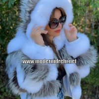 Луксозно дамско палто естествен косъм лисица и естествена кожа код 65 , снимка 2 - Палта, манта - 33846493