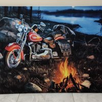 Светеща картина с LED осветление - Harley Davidson и огъня , снимка 1 - Картини - 40220312