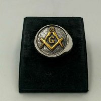 Масонски сребърен пръстен с 24 Карата позлата, масонски знаци, снимка 6 - Пръстени - 31590540