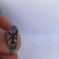 Дамски сребърен пръстен аметист с маркезити, снимка 4 - Други ценни предмети - 44278660