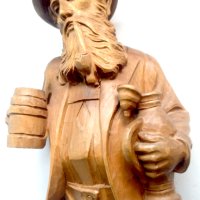 Стара голяма дървена фигура на ловец с лула и халба бира, снимка 4 - Антикварни и старинни предмети - 42060036