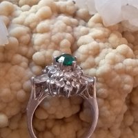 Сребърен пръстен със смарагд и планински кристал, снимка 5 - Пръстени - 39774375