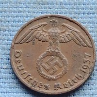 Монета 1 райхсфенинг 1937г. Германска империя с свастика 34841, снимка 4 - Нумизматика и бонистика - 42730529