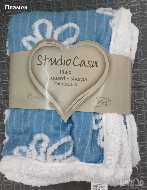 Одеяло Жакард/Шерпа 130х155 см, Синьо, снимка 1