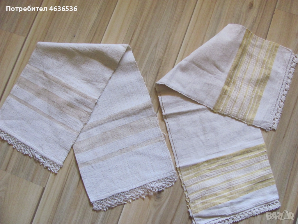19в. кенарени кърпи с ръчно плетена дантела-2 броя, снимка 1