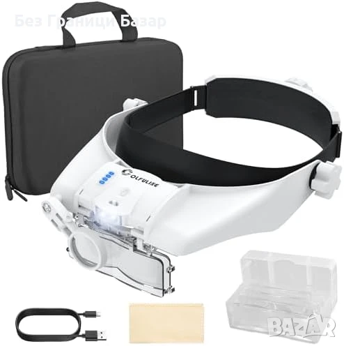 Нов Увеличител за Глава с Осветление, Лещи 1.5X–13X USB Зареждане Лупа, снимка 1