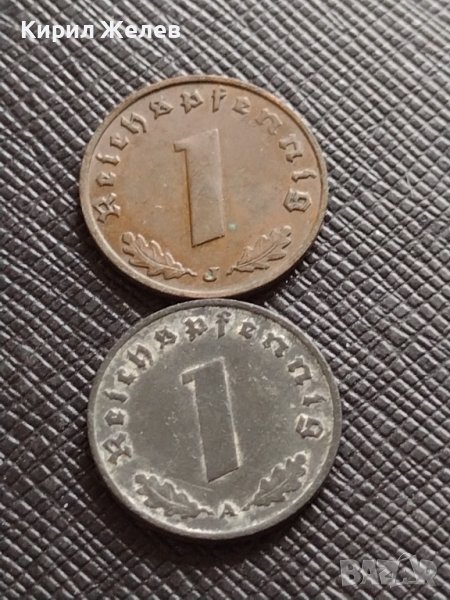 ДВЕ МОНЕТИ 1 райхспфенинг 1939 - 1940г. Нацистка Германия Трети Райх с СВАСТИКА 26688, снимка 1