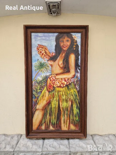 Уникална антикварна испанска картина масло върху платно , снимка 1